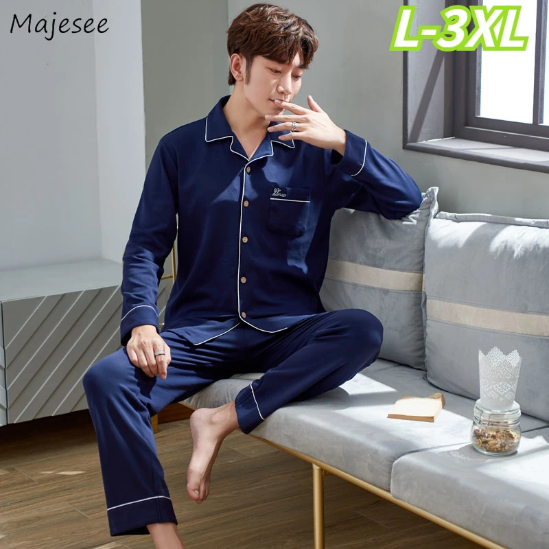 

Pajama Sets Men Autumn Long Sleeve Sleepwear Breathable Baggy Button-up 3XL Oversize Males Home Lounge Wear Stretchy Streetwear