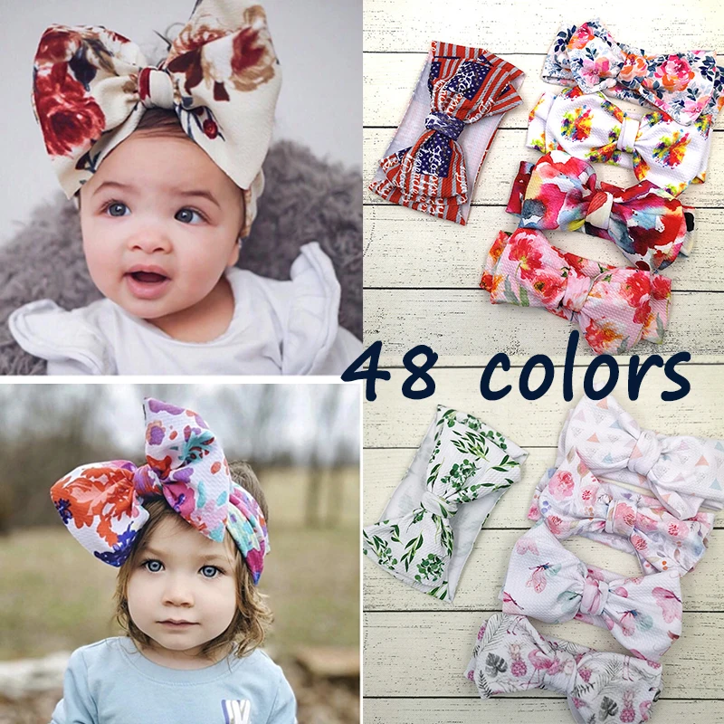 Головной убор для новорожденных цельный ободок с большим бантом и цветочным