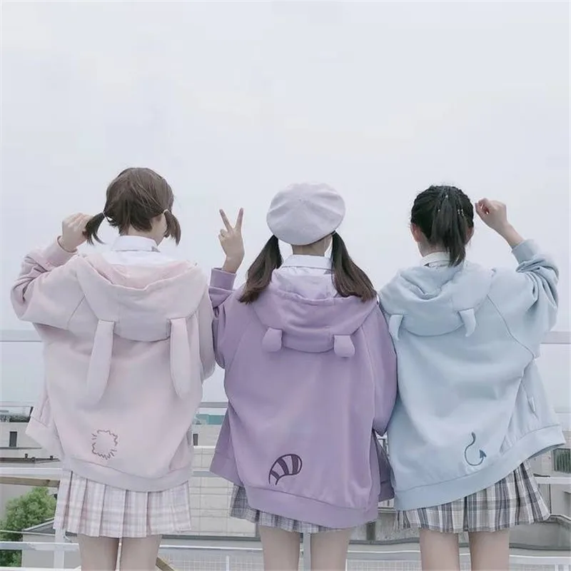 

Cute Ear Cap Sweatshirt Autumn Hooded Hoodie Streetwear Women Oversized Hoodies Casual Kawaii Winter Japan Style Sweatshirt Girl