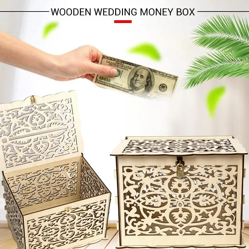 

Party Home Decoration Wooden Wedding Box Wedding Card Box Creative Elegant Gift DIY Celebration with Lock Birthday Ornament