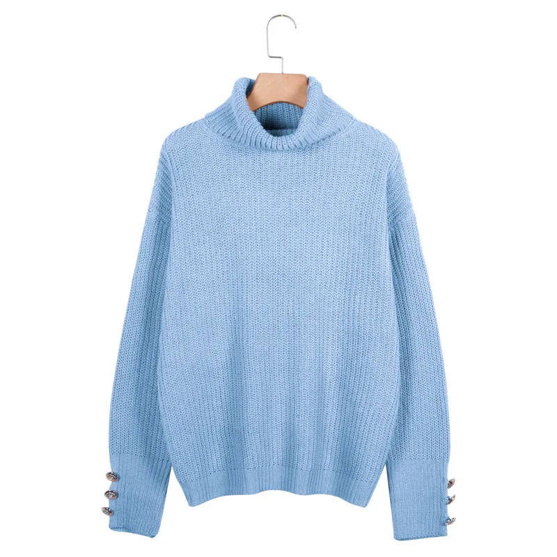 OMCHION Sueter Mujer 2020 New Turtleneck Button Pink Sweater Women Casual Loose Korean Pullover Winter Knitwear Jumper LCS02 | Женская