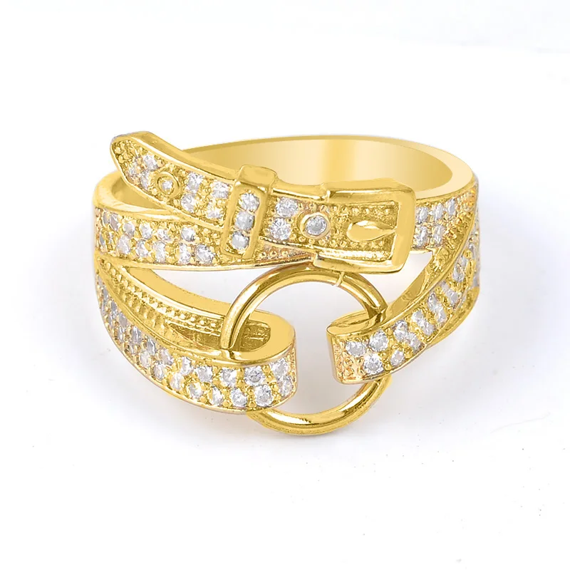 Gold Ring Изысканные Золотые кольца с большой пряжкой на ремне для девочек, фианит CZ, кольца для женщин, роскошные брендовые ювелирные изделия в стиле хип-хоп jza18 - Цвет основного камня: Gold Ring