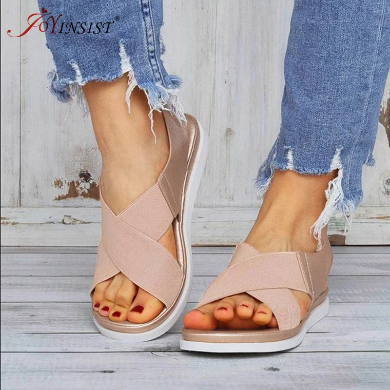 

Comfy Slip On Sandals Elastic Textile Splicing Sandals Casual Beach Shoes For Woman Classics Non-slip 2021 Sandal Woman big Size