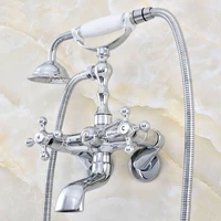 polished chrome brass 3 38 tub mount clawfoot tub faucet mixer tap with hose spray wall mounted dual cross handles mqg416