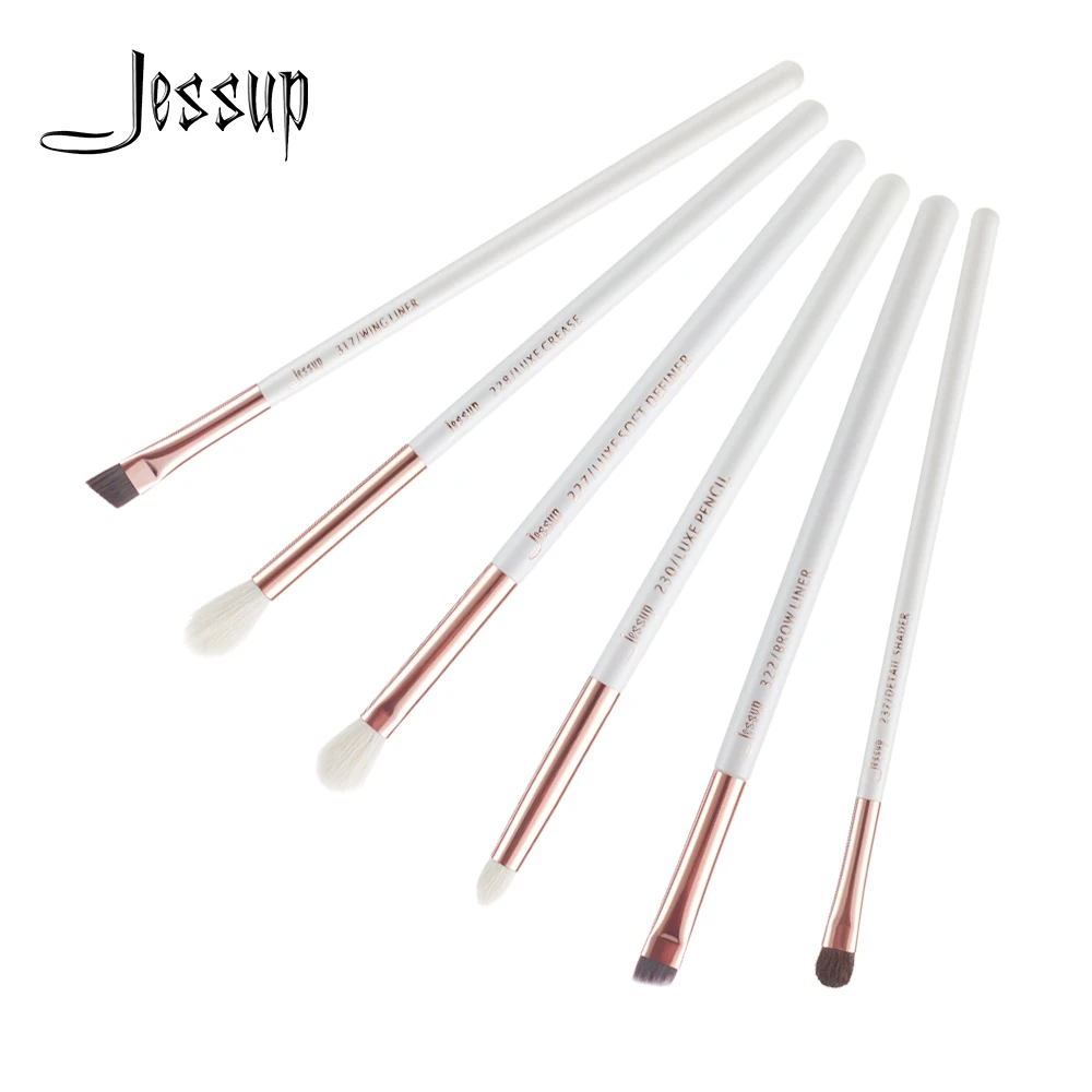 Набор кистей для макияжа Jessup Beauty 6 шт. жемчужные белые/розовые Золотые кисти тени