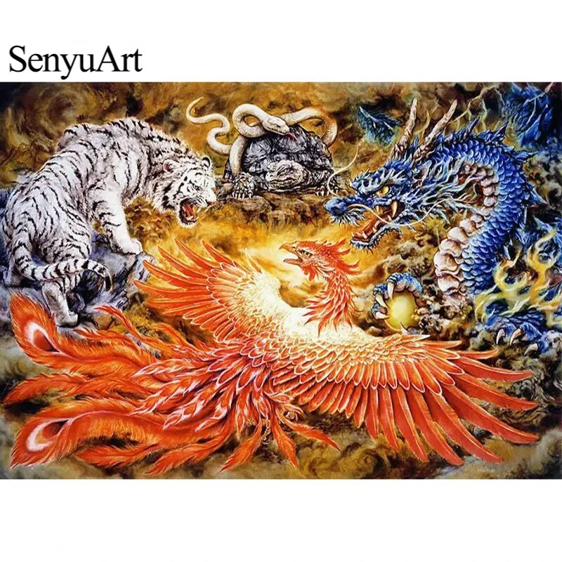 

SenyuArt Full Round Drill Diamond Animal Painting Tiger Snake Dragon Phoenix Rhinestone Embroidery Mosaic Cross Stitch Kit Decor