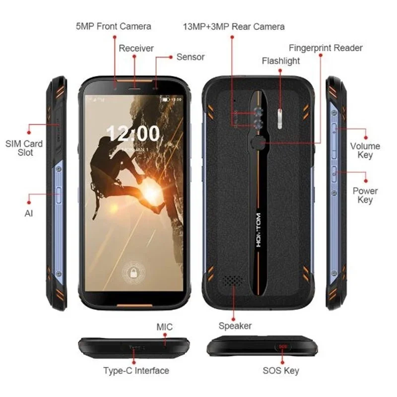 HOMTOM HT80 IP68 водонепроницаемый смартфон 4G LTE Android 10 5 дюймов HD + MT6737 четырехъядерный NFC