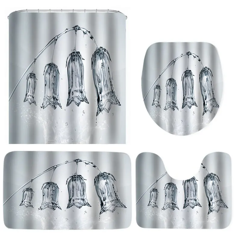 

Modern Bathroom Rose Flower Waterproof Shower Curtain Bathroom Landscape Trees Flower Bath Mat Set Pedestal Rug Lid Toilet Cover