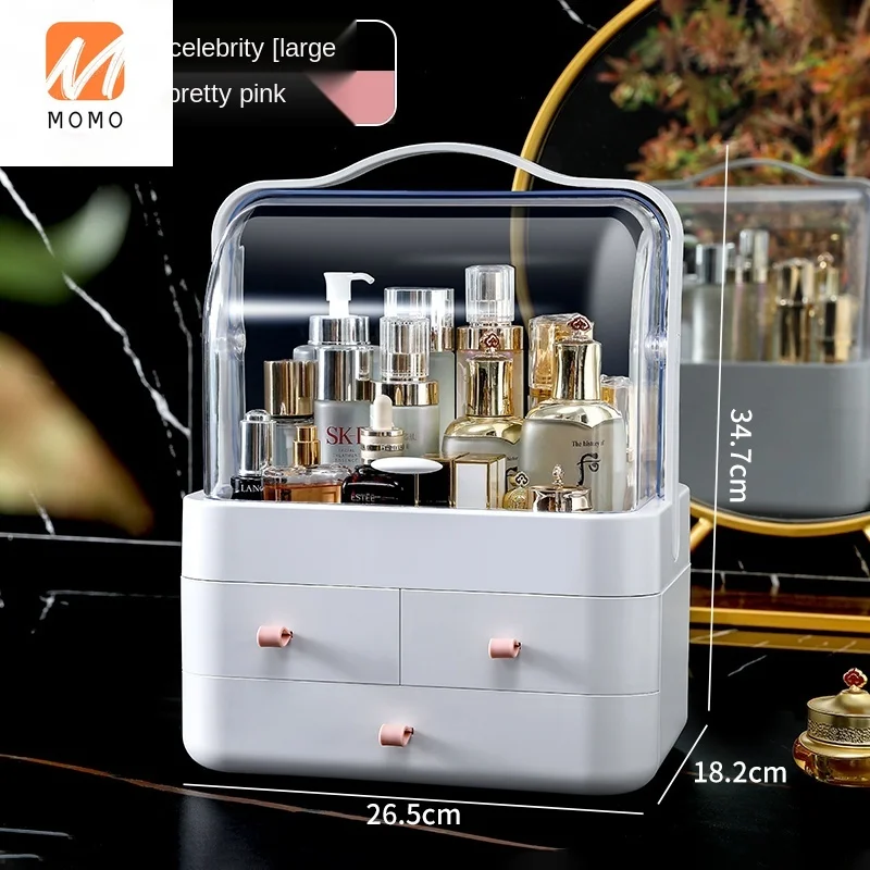 

Cosmetics Storage Box Dustproof with Mirror Integrated Household Desk Dressing Table Lipstick Skin Care Products Storage Rack