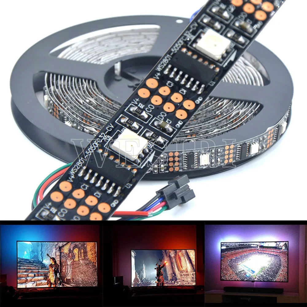 Модифицируемая Светодиодная лента D5V WS2801 5050 RGB подсветильник телевизора (3 м/5 м на