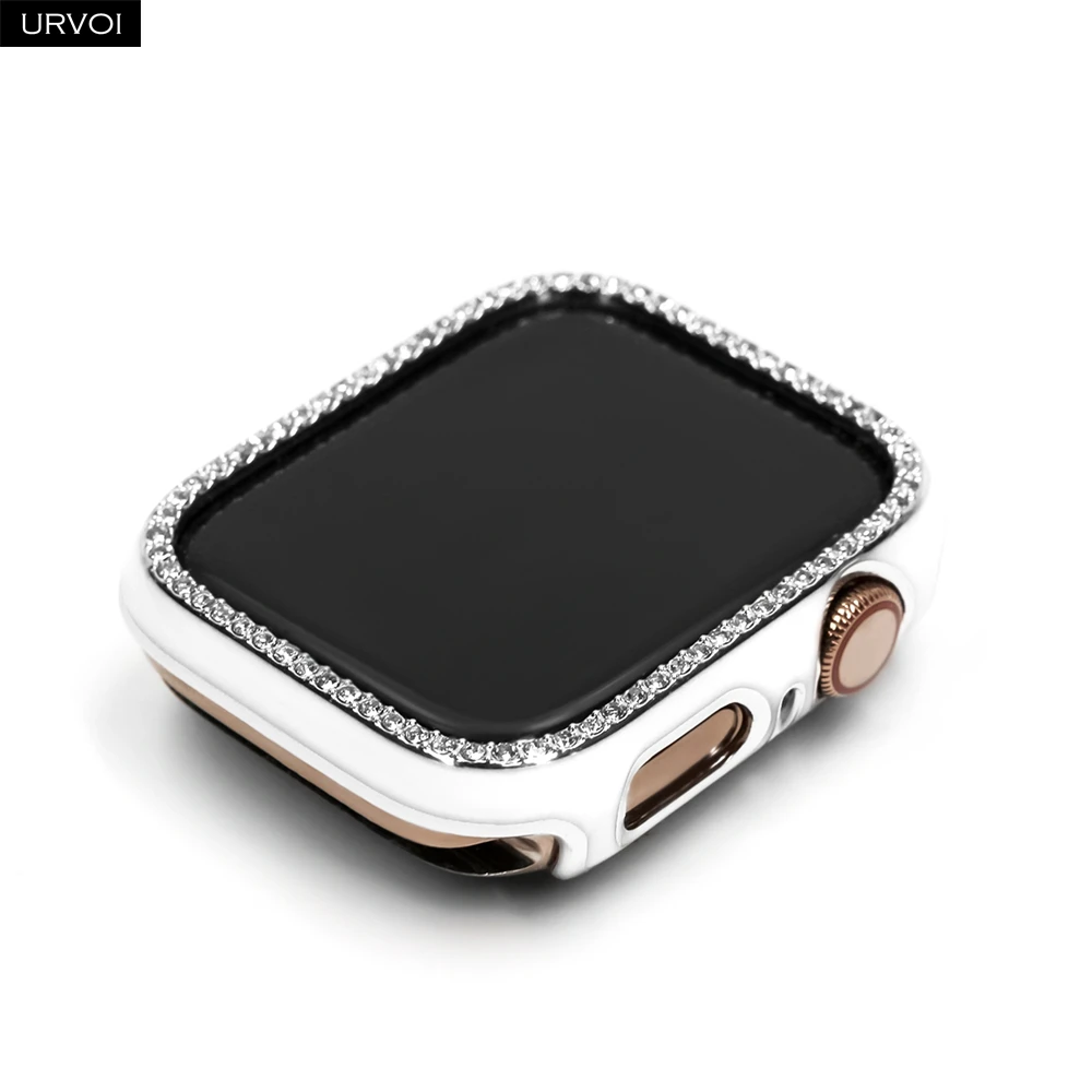 Пластиковый чехол URVOI для Apple Watch series 7 6 SE 5 4 3 2 блестящий ПК с циркониевой рамкой