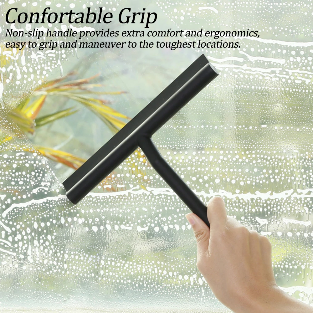 

9-Inch Scraper Cleaner Window Glass Wiper Shower Squeegee With Silicone Blade & Holder Hook For Bathroom/Kitchen/Car Glass