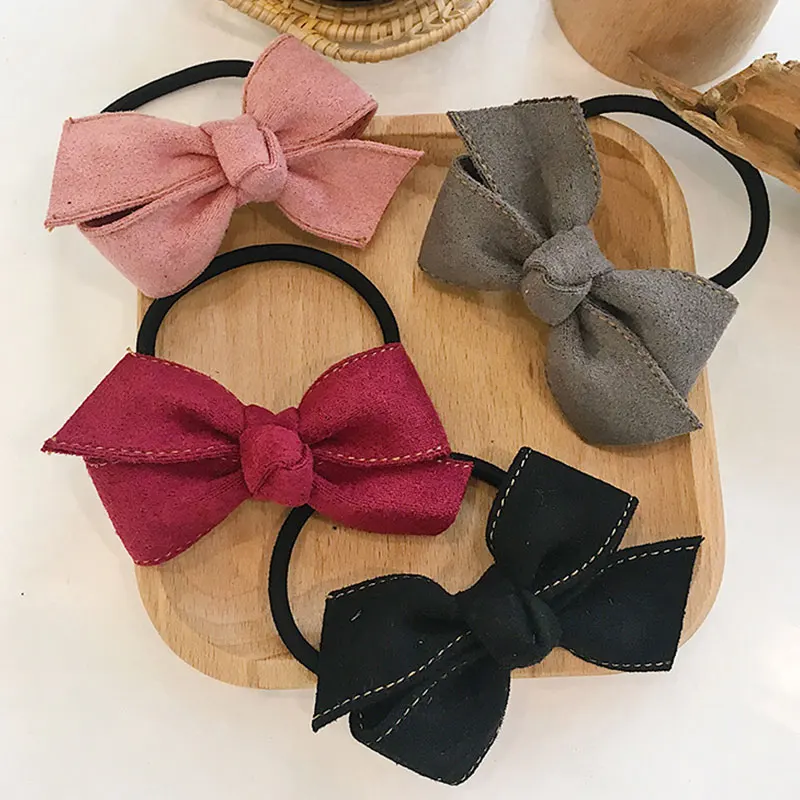 Однотонные замшевые резинки с бантом милые для волос девочек эластичная резинка