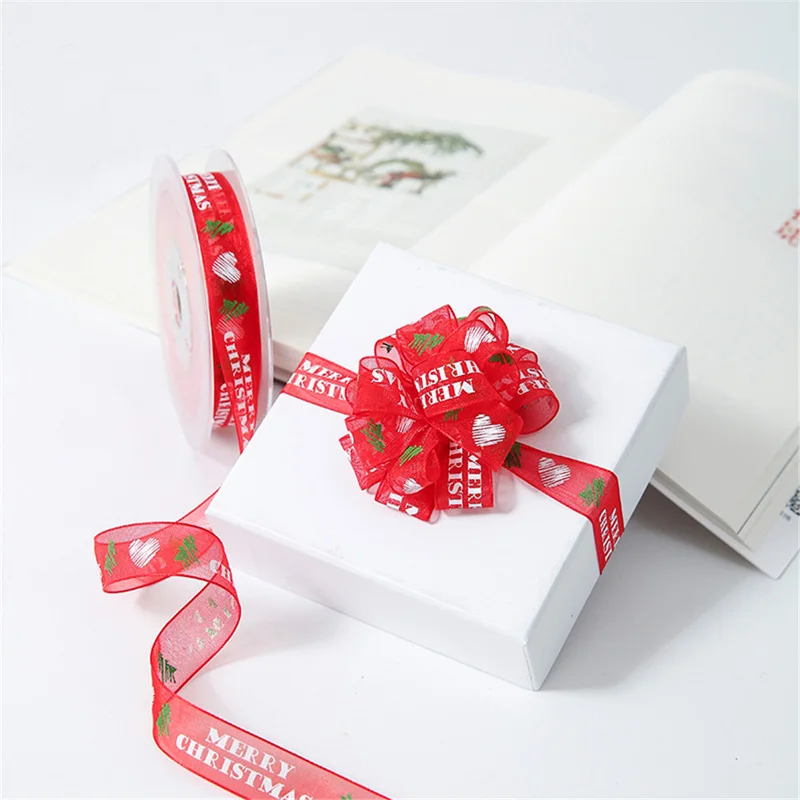 Красная рождественская лента с рисунком в виде цветов 15 мм 10 метров рулоне | Дом и