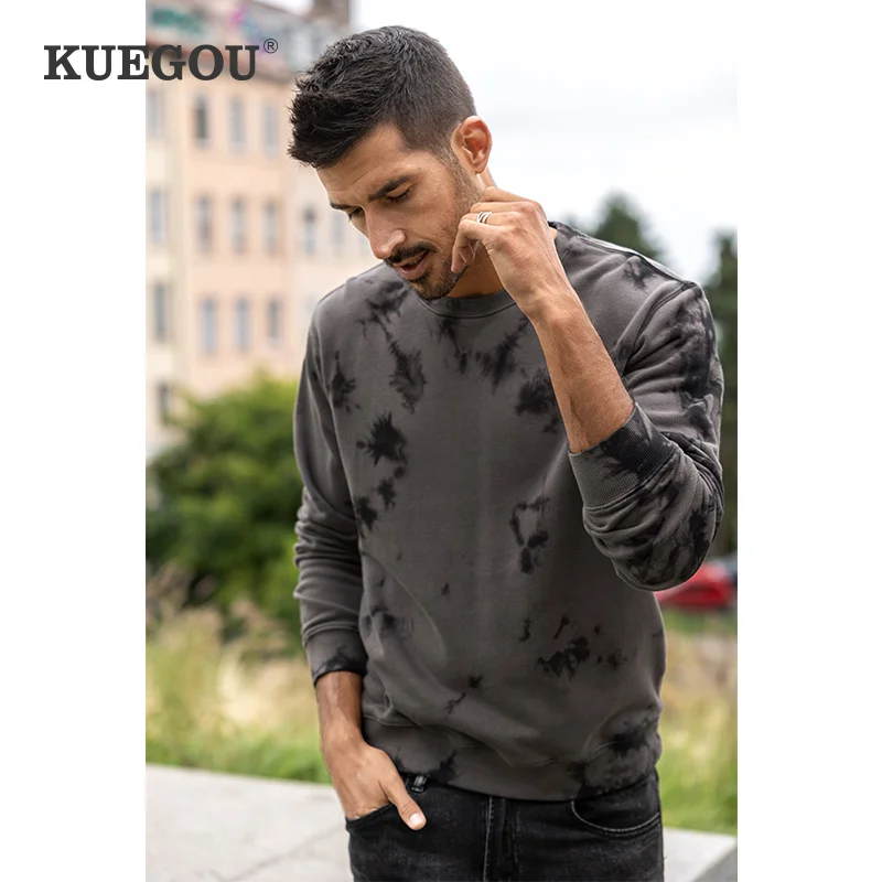Мужская толстовка с капюшоном KUEGOU, черная толстовка с капюшоном, выполненная в стиле хип-хоп, модель 2022, осень 100%