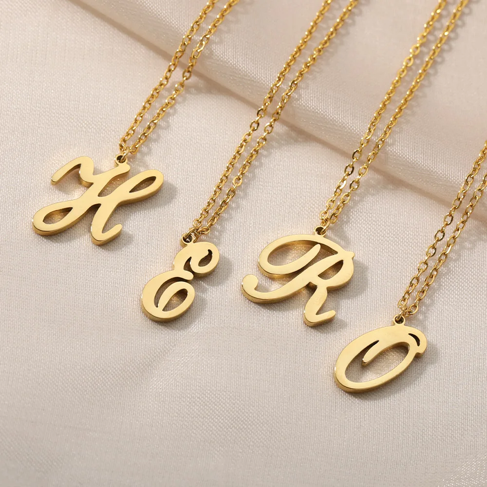 

Cute A-Z Artistic Cursive Initial Necklace For Women Kids Gold Alphabet Letter Necklace Collares Stainless Steel Jewelry Collier