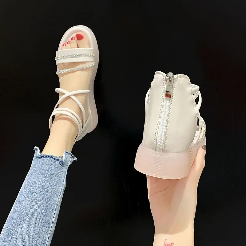 

Roman Sandals Black Shoes for Women Soft 2021 Summer Anti-Skid Gladiator Beige Comfort New Flat Outside Fashion Girls Low PU Sca