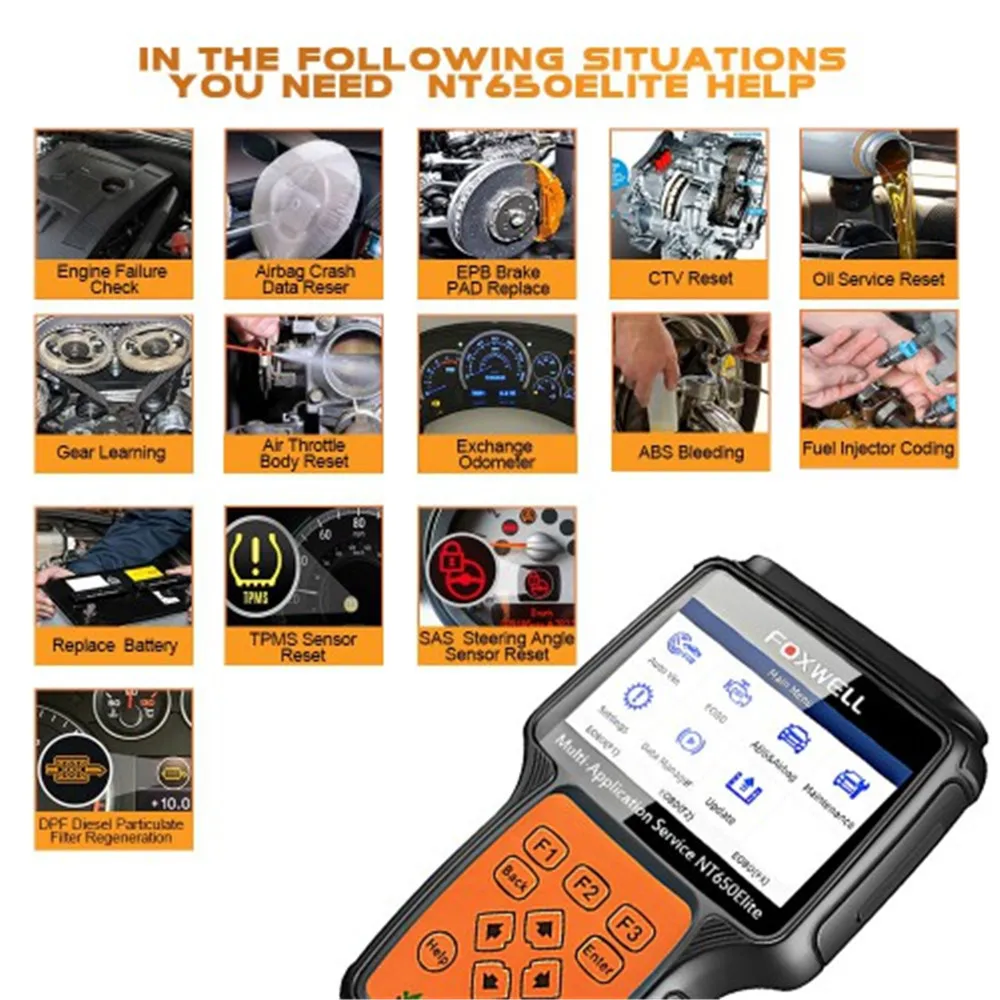 Foxwell NT650 Elite All делает сервис с 11 специальной функцией обновленной версии NT650