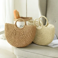 summer handmade bags for women beach weaving ladies straw bag wrapped beach bag moon shaped top handle handbags totes