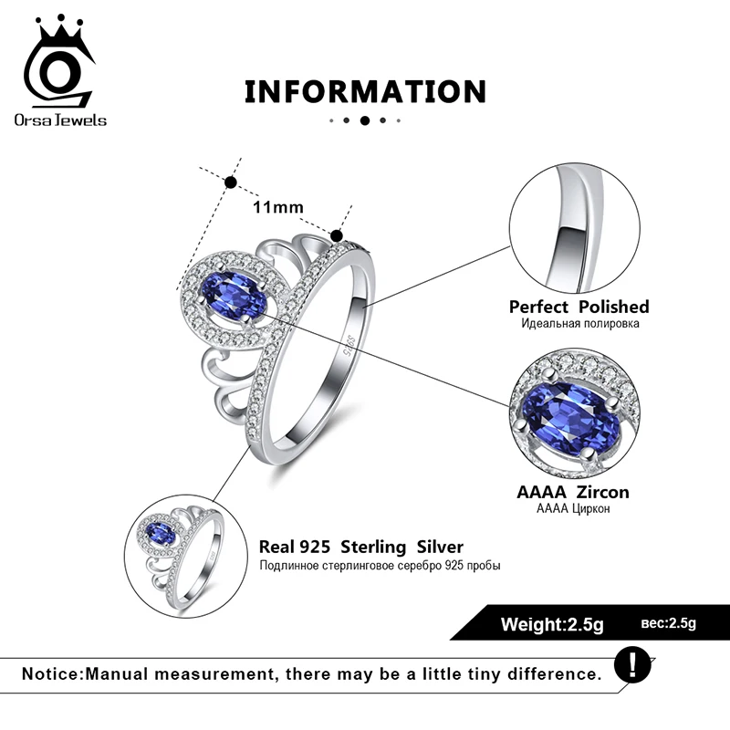 Кольцо ORSA JEWELS с Королевской короной из серебра 925 пробы синим