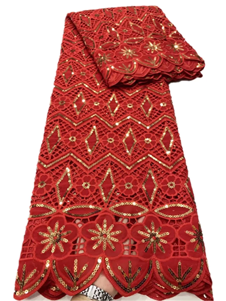 

High Quality red African Net Lace Mesh Fabric French Lace Fabrics With Sequins For Party Dress FD815