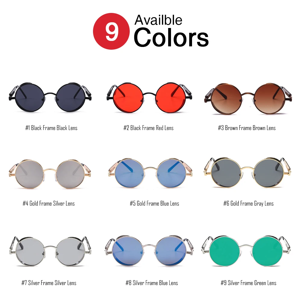 2019 высокое качество металлические круглые стимпанк Солнцезащитные очки для