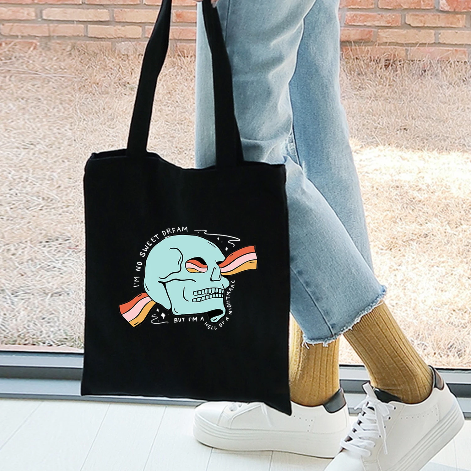 

Korean Ullzang Canvas Shoulder Bags Vintage Cute Print Tote Shopping Bags Girls Fashion Casual Pacakge Hand Bag Beach Bag Ladies