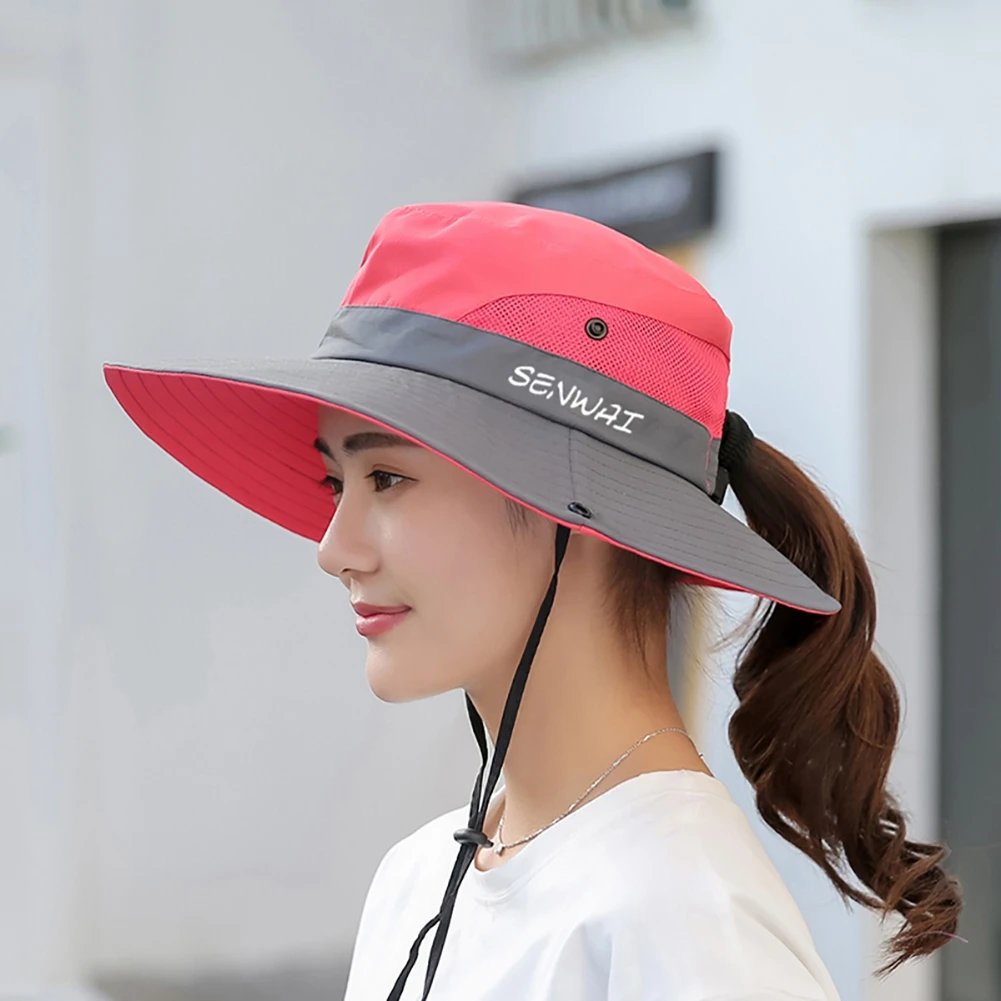 

Summer Women Ponytail Hat Wide Brim Fisherman Hats UV UPF Breathable Sun Hat Outdoor Travel Hiking Caps Fishing Bucket Cap