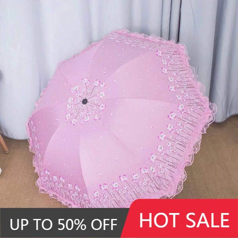 

Fresh Princess Lace Lace Sun Protection Thermal Insulation Sun Umbrella Female Sun Umbrella Female Three Folding Rain and Rain