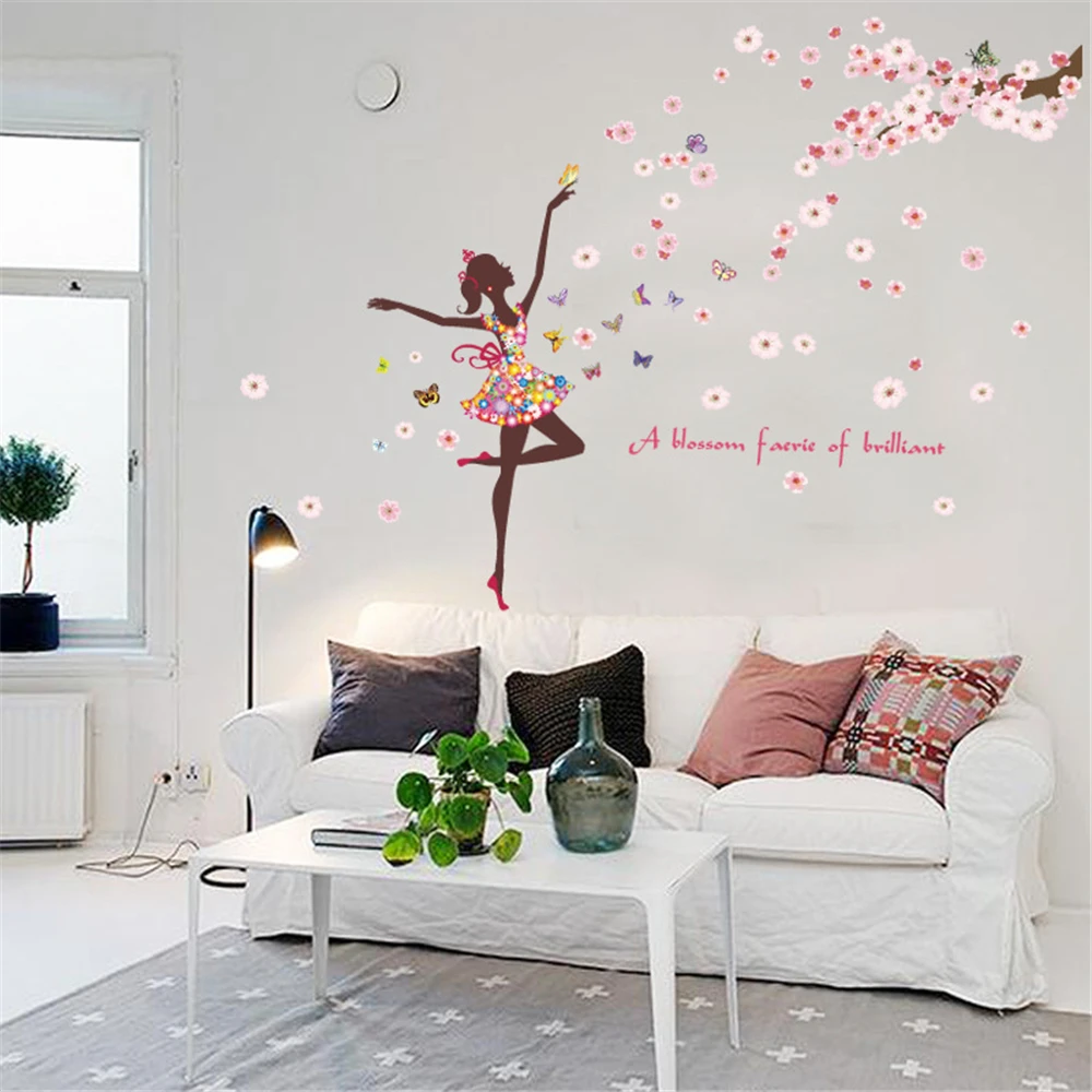 

Dancing Flower Fairy Wall Stickers Display Window Sticker Living Room Bedroom Decor Home Decoration Accessories