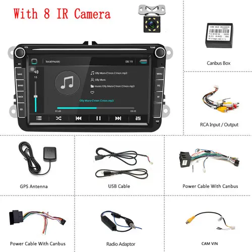 Podofo 2din Автомагнитола Android 8,1 для VW/Volkswagen/Golf/Polo/Passat/b7/b6/SEAT/leon/Skoda " дюймов 2 DIN gps Wifi SD Авто Стерео - Цвет: With 8 IR Camera
