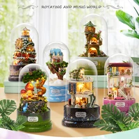 rotate music dollhouse diy doll house dust cover christmas tree rotating sculpture train decorations christmas decorations gifts