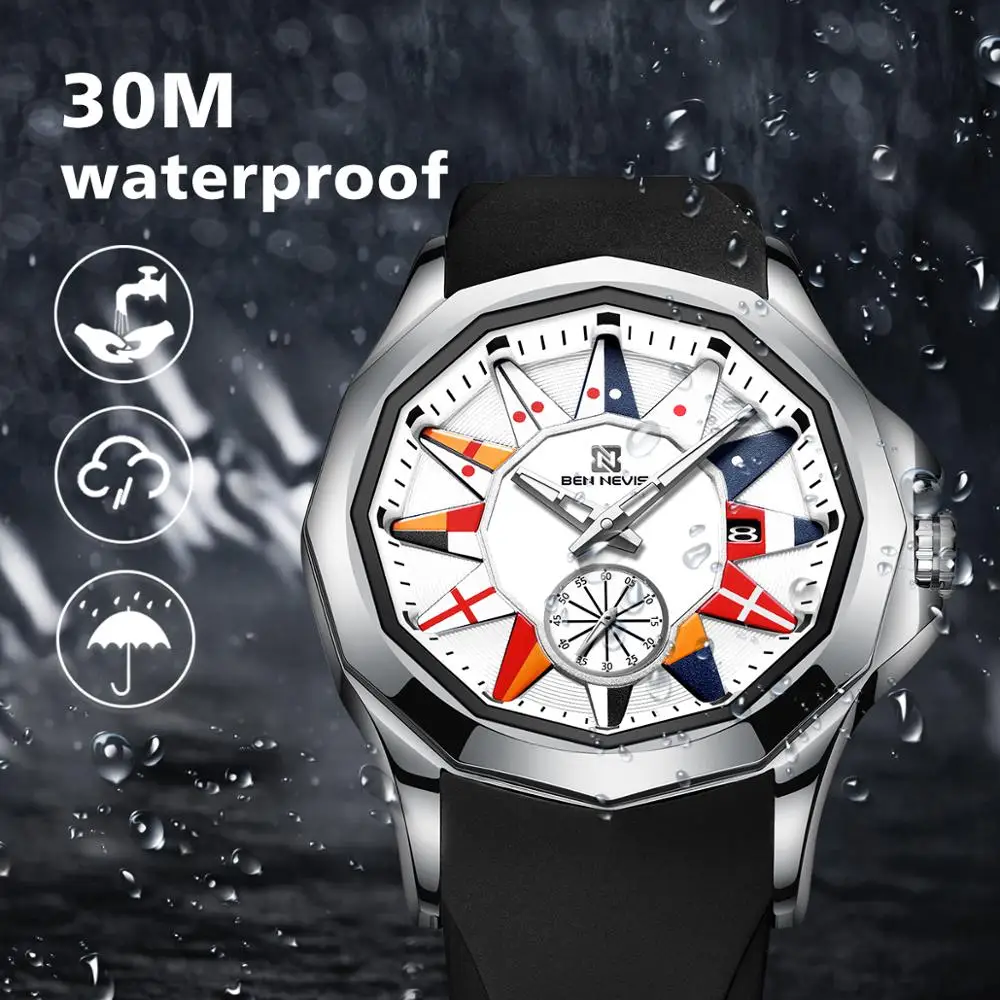 

Creative Nautical Flag Quartz Watch Men Chronograph Calendar Military Sport Watch Soft Silicone Strap Waterproof Clock Relogio