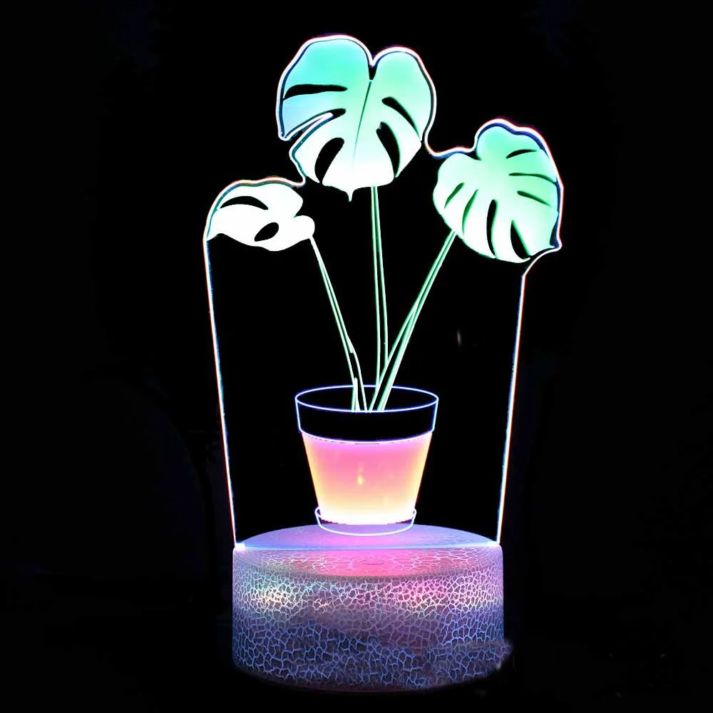 

3D Flowerpot Illusion Lamp 3D Night Lights 3 Acrylic Plate Touch Control Led Table Lamp Flower Gifts for Kids Baby Bedroom Decor