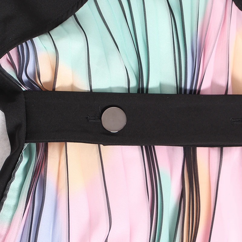 

VGH Printed Tie Dye Dress For Women Lapel Half Sleeve High Waist Pleated Mini Dresses Female Fashion Clothing 2020 Tide Autumn