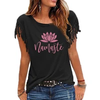 2021 new fashion namaste flower print shirt harajuku vegan plant lover gift off cotton tassel short sleeve o neck casual t shirt