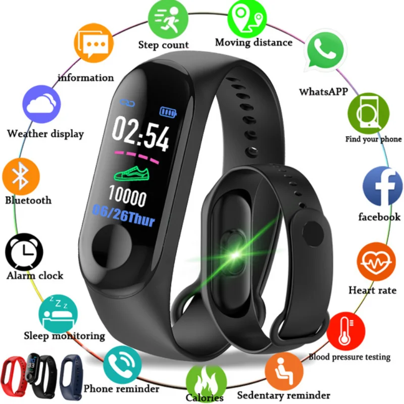 

Smart Watch Band Fitness Tracker Sport Pedometer Heart Rate Blood Pressure Bluetooth Health Wristband Bracelet Waterproof M3