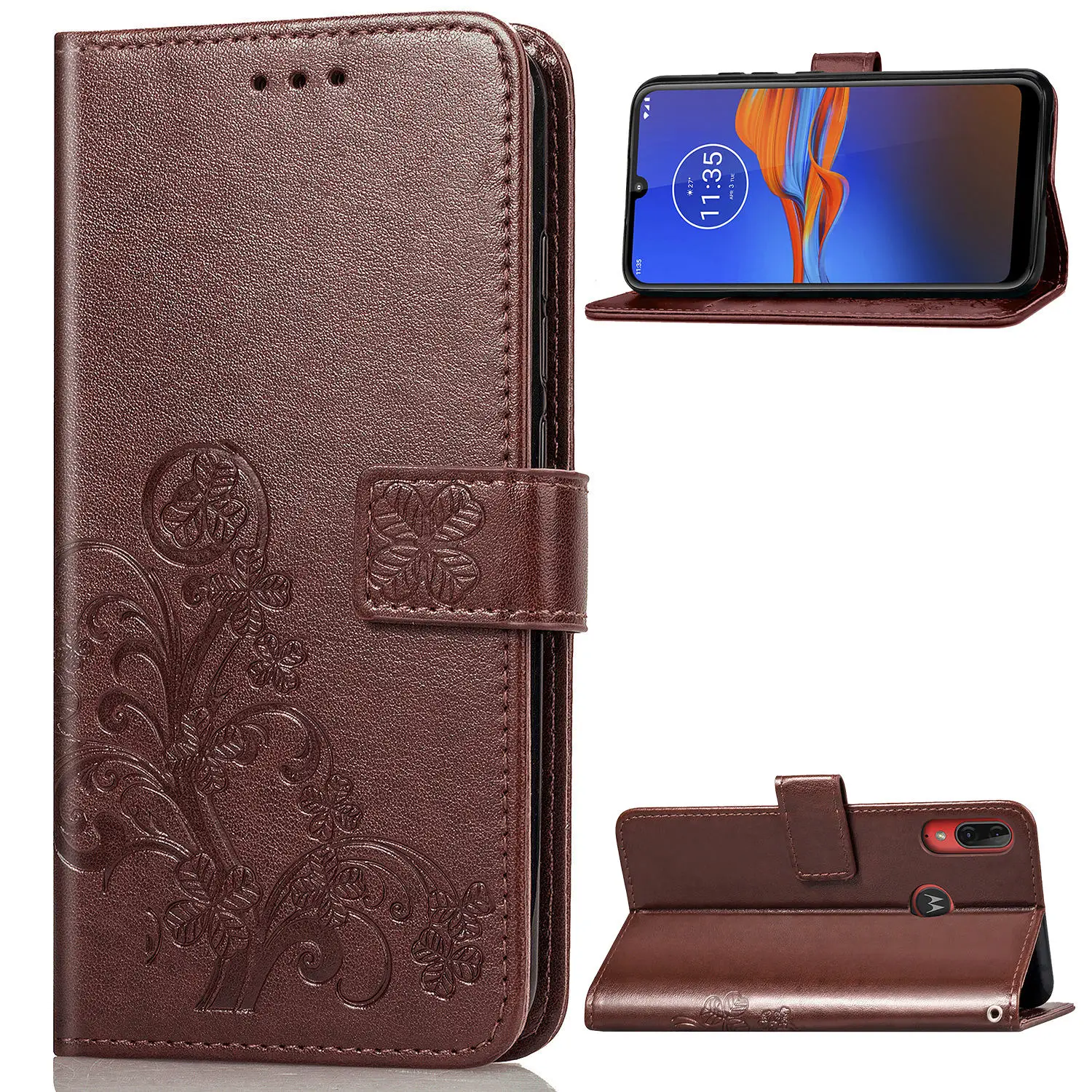 Коричневый Чехол для Motorola Moto E6 Plus, чехол для E 6 Plus, чехол-книжка с бумажником, чехол для телефона из искусственной кожи для Moto E6 Plus, чехол с отделением для карт и подставкой - Цвет: Коричневый
