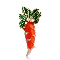 blucome cute orange carrot brooch enamel green leaves gold color pins suit scarf clothes corsage jewelry women men kids gifts