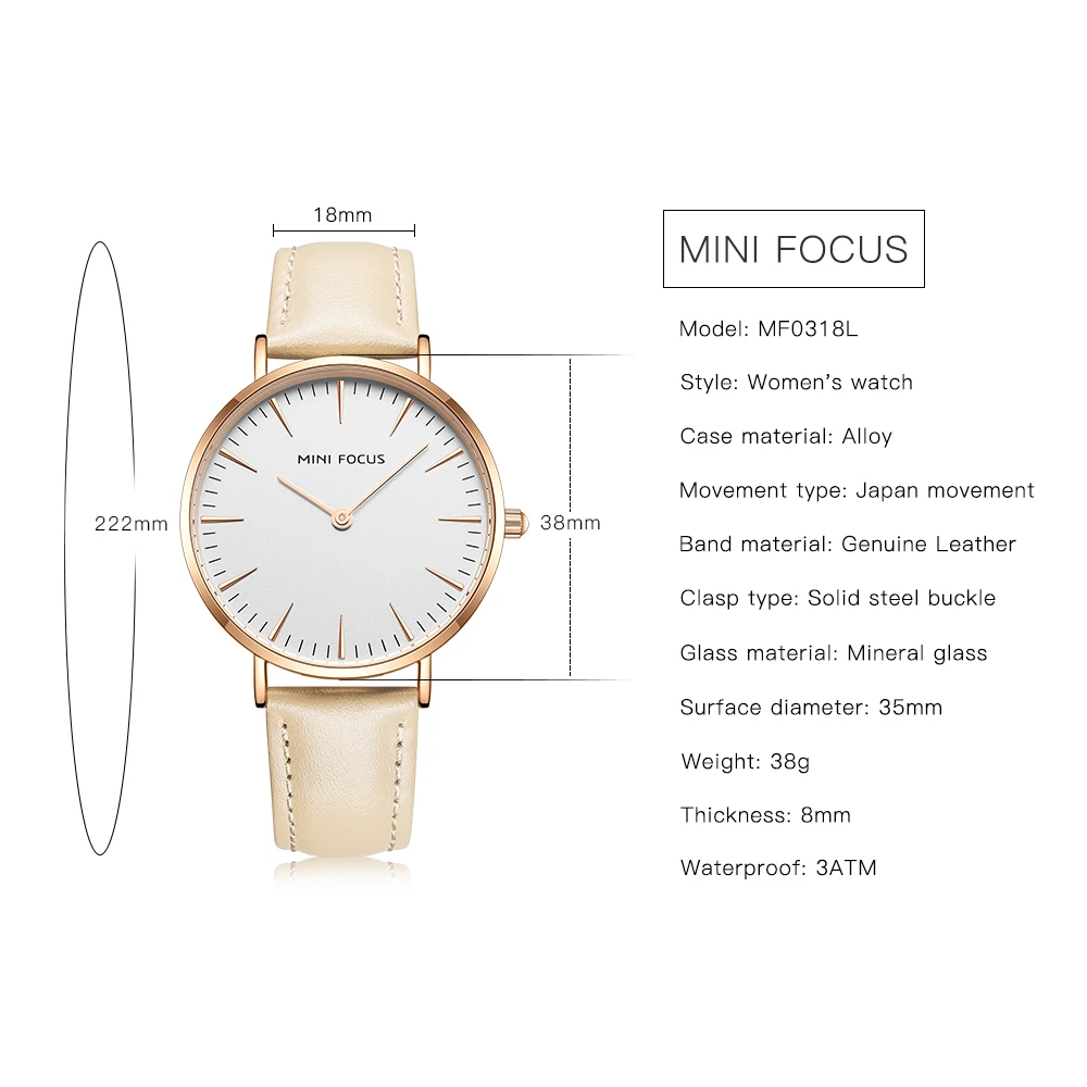 

MINI FOCUS Women's Watches 2020 Luxury Simple Classic Quartz Watches Women Ladies Leather Strap Waterproof Wristwatch Girls 0318