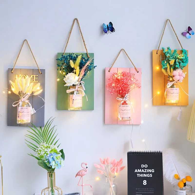 

Personal Home Decoration INS Wall Hanging Wall Decoration Living Room Shop Bedroom Creative Wood Dried Flower Glass Bottles