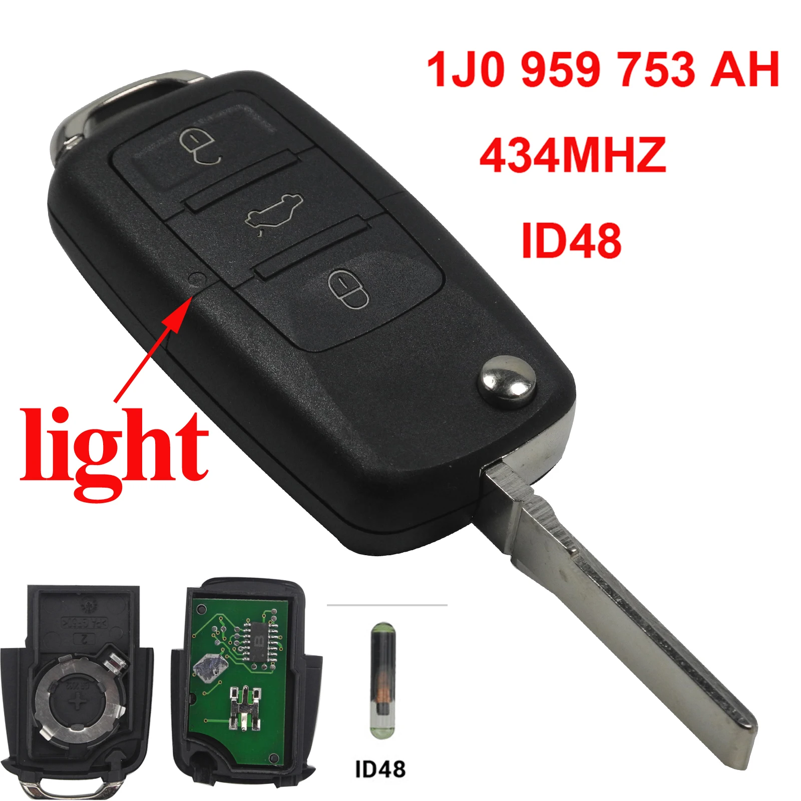 1J0959753AH Jingyuqin флип-ключ для VW Volkswagen Golf Passat Polo Jetta Touran Bora Sharan ASK 5FA009263-10 1K0959753G 433 МГц ID48 - Количество кнопок: 1J0959753AH