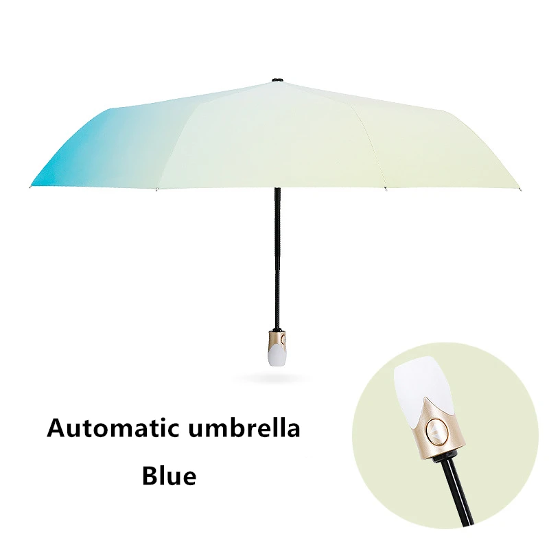New Automatic Umbrella Rain Women Gradient Color Folding Umbrellas Windproof Black Coating Anti UV Parasol Women's Girl | Дом и сад