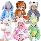 Детский мультяшный комбинезон, Одежда для новорожденных с капюшоном, пижамы для мальчиков и девочек, комбинезон в виде животного, фланелевые детские комбинезоны