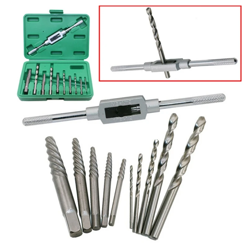 

11Pcs Screw Extractor Tool Kit Drill Bits With Box Bolt Stud Remover Tap Wrench