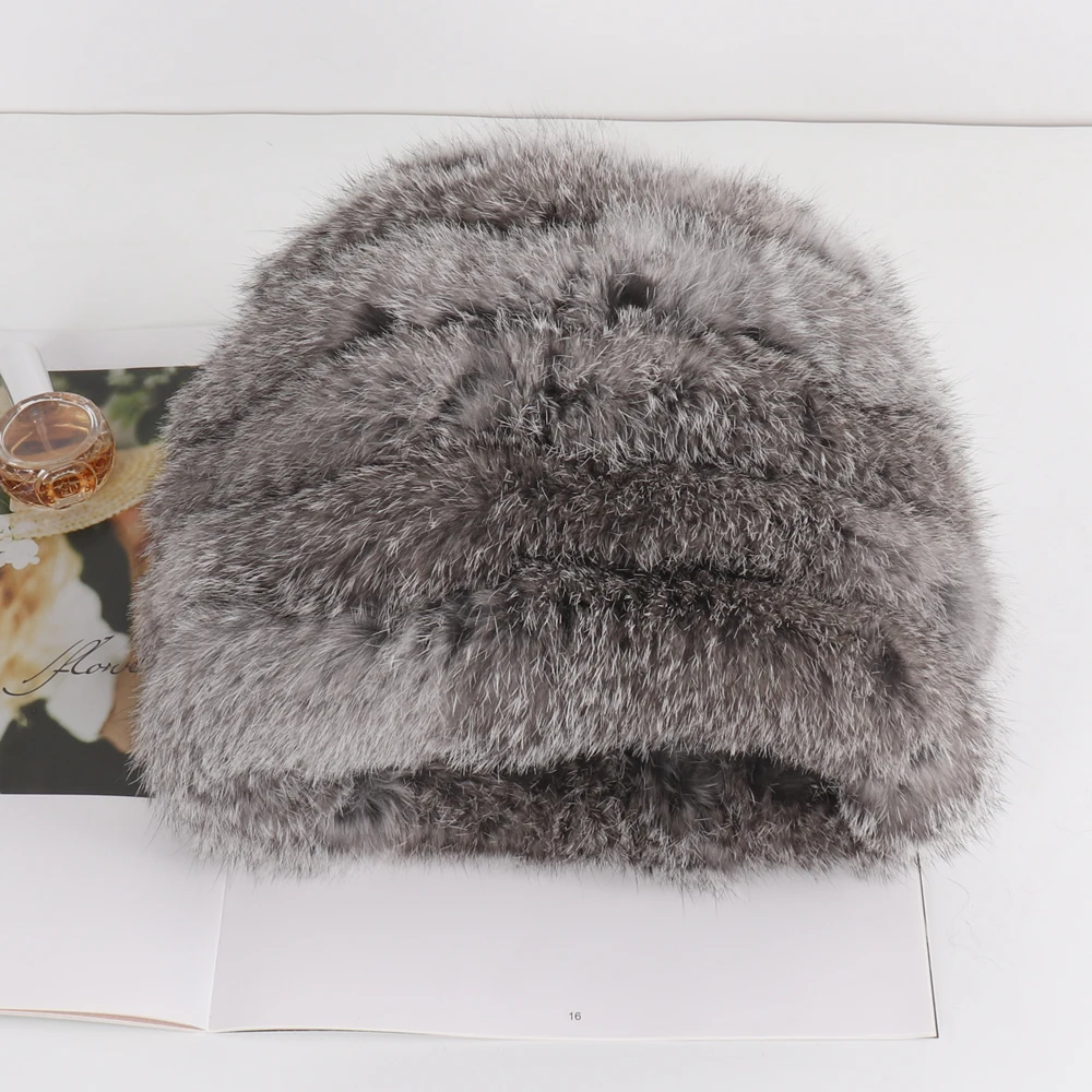 2022 русские женские вязаные эластичные шапки из натурального кроличьего меха