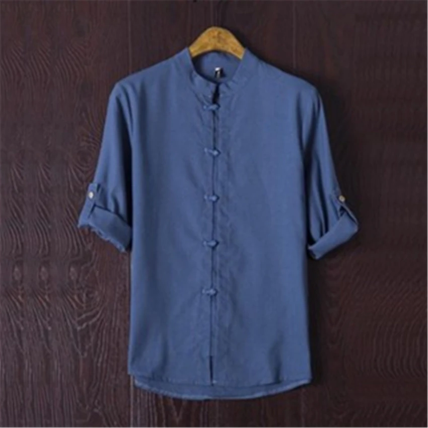 Рубашка мужская с рукавом до локтя традиционная китайская сорочка в стиле ретро