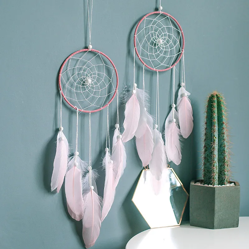 Розовое перо ремесла Ловец снов красивые куранты ветра ручной работы индийская
