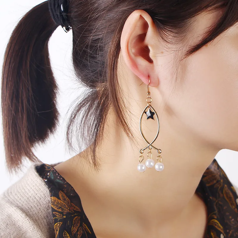 Модные милые золотые стерео серьги в форме рыбьей звезды с жемчугом для женщин