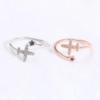 sipengjel new fshion cubic zircon plane rings gold silver color star adjustable aircraft rings for women korean jewelry 2021